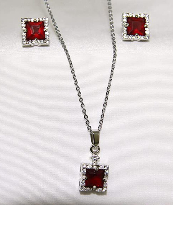 Unbranded Stainless Steel 18-Inch Jewellery Set for Women, with Antique Design Red Stone Necklace Pendant and Earrings, Silver
Unbranded Stainless Steel 18-Inch Jewellery Set for Women, with Antique Design Red Stone Necklace Pendant and Earrings, Silver