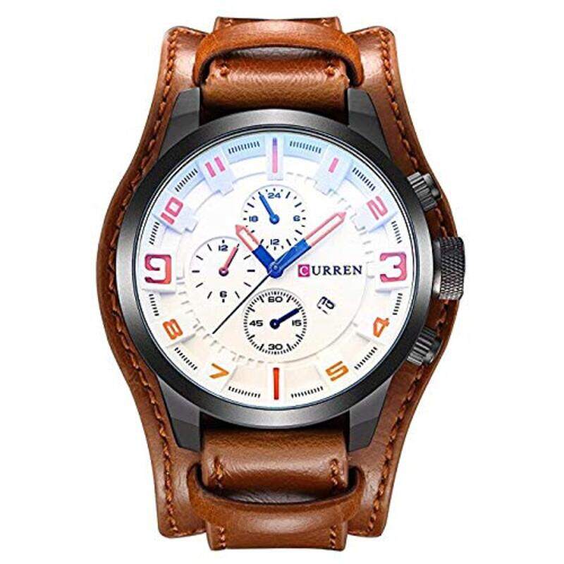 Curren 8225 Analog Watch for Men with Leather Band, Water Resistant, Brown-White
Curren 8225 Analog Watch for Men with Leather Band, Water Resistant, Brown-White
