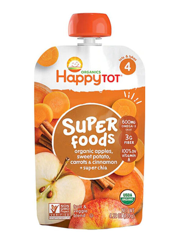 Happy Tot Stage 4 Super Foods Organic Apples, Sweet Potato, Carrots & Cinnamon Fruit & Veggie Blend, 120g
Happy Tot Stage 4 Super Foods Organic Apples, Sweet Potato, Carrots & Cinnamon Fruit & Veggie Blend, 120g