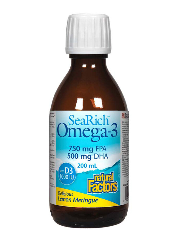 Natural Factors Searich Omega-3 Lemon Meringue Liquid, EPA 750mg DHA 500mg, 500ml
Natural Factors Searich Omega-3 Lemon Meringue Liquid, EPA 750mg DHA 500mg, 500ml