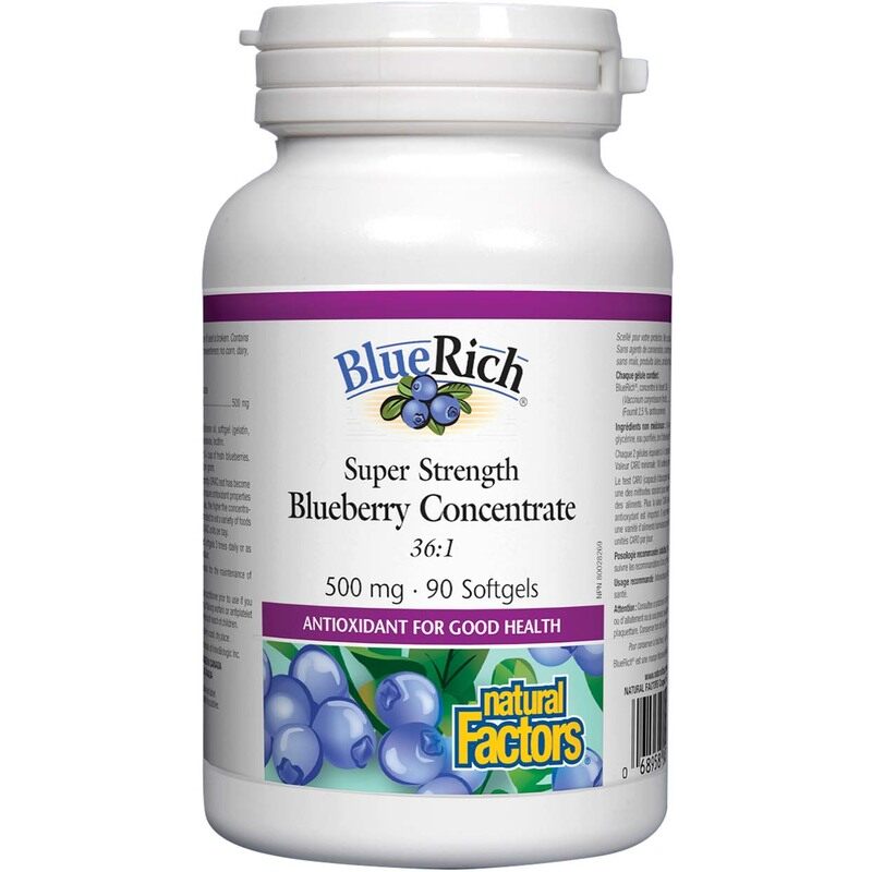 Natural Factors Bluerich Super Strength Blueberry Concentrate Dietary Supplement, 500mg, 90 Softgels
Natural Factors Bluerich Super Strength Blueberry Concentrate Dietary Supplement, 500mg, 90 Softgels
