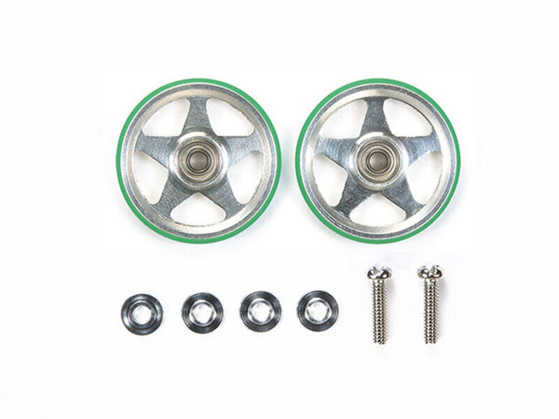 Tamiya Mini 4WD GUP 19mm Aluminum Rollers (5 Spokes) with Plastic Rings (Green) (2 pieces)
Tamiya Mini 4WD GUP 19mm Aluminum Rollers (5 Spokes) with Plastic Rings (Green) (2 pieces)