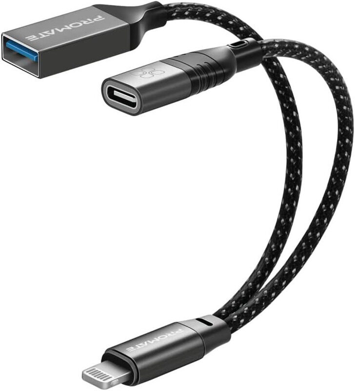 Promate USB Type A & USB Type C Female Adapter Cable, Lightning to USB Type A & USB Type C Female for Apple iPhone, Black
Promate USB Type A & USB Type C Female Adapter Cable, Lightning to USB Type A & USB Type C Female for Apple iPhone, Black