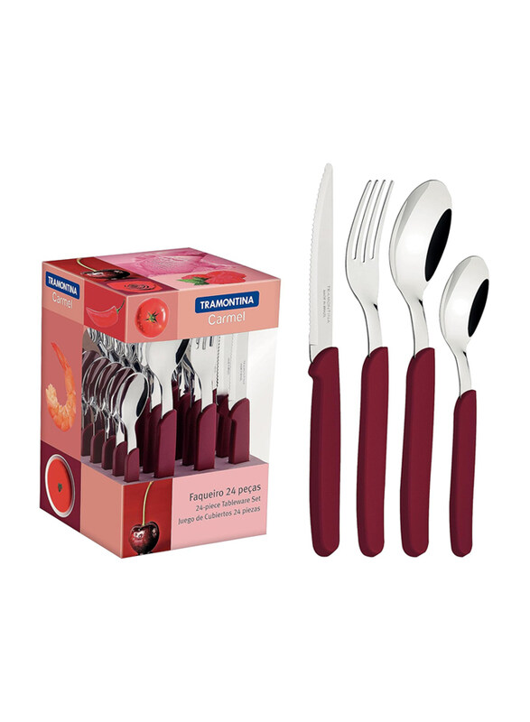 Tramontina Carmel 24-Piece Stainless Steel Flatware Set with Polypropylene Handles, 23499027, Red/Silver
Tramontina Carmel 24-Piece Stainless Steel Flatware Set with Polypropylene Handles, 23499027, Red/Silver