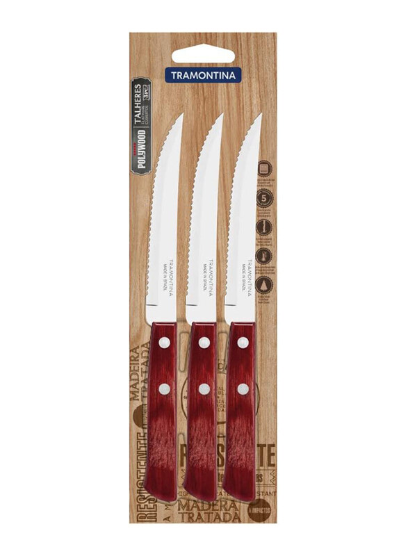 Tramontina 3-Piece Stainless Steel Steak Knife Set with Polywood Handle, 21100375, Red
Tramontina 3-Piece Stainless Steel Steak Knife Set with Polywood Handle, 21100375, Red