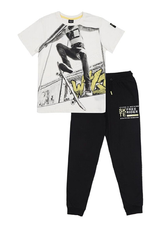 Urbasy Boys Printed Round Neck T-shirt with Black Jogger Pant Set, 9 - 10 Years, Black/White
Urbasy Boys Printed Round Neck T-shirt with Black Jogger Pant Set, 9 - 10 Years, Black/White