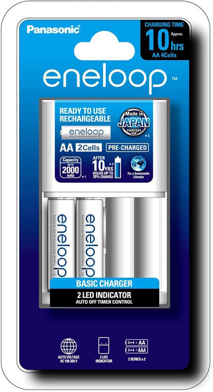 Panasonic Eneloop Basic Charger With AA 2-Cells Pre-Charged,Capacity 2000mAh Rechargeable Batteries - One Piece
Panasonic Eneloop Basic Charger With AA 2-Cells Pre-Charged,Capacity 2000mAh Rechargeable Batteries - One Piece