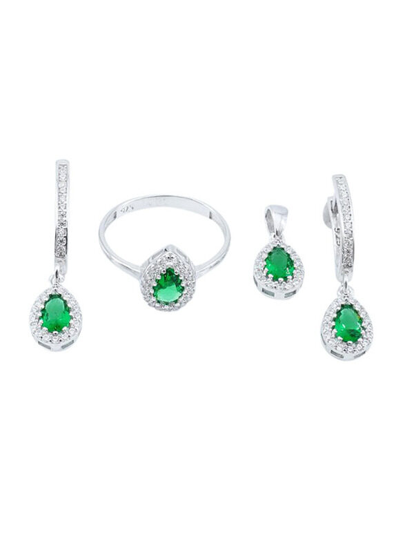 Vibez Jewelz 3-Piece 925 Sterling Silver Jewellery Gift Set for Women with Cubic Zirconia Stone, Green/Silver
Vibez Jewelz 3-Piece 925 Sterling Silver Jewellery Gift Set for Women with Cubic Zirconia Stone, Green/Silver