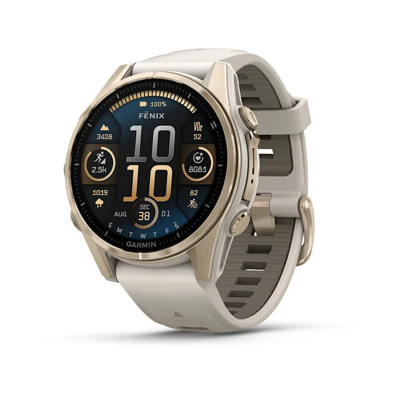 Garmin Fenix 8 AMOLED 43mm Smartwatch Sapphire Soft Gold With Fog Gray/Dark Sandstone Silicone Band 010-02903-11
Garmin Fenix 8 AMOLED 43mm Smartwatch Sapphire Soft Gold With Fog Gray/Dark Sandstone Silicone Band 010-02903-11