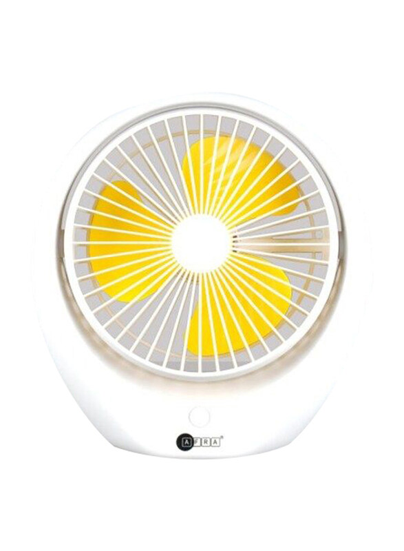 AFRA 3.7V Portable Rechargeable Compact Fan with 1800mAh Battery, Adjustable Height, Wide Angle Coverage & Overcharge Protection, White/Yellow
AFRA 3.7V Portable Rechargeable Compact Fan with 1800mAh Battery, Adjustable Height, Wide Angle Coverage & Overcharge Protection, White/Yellow