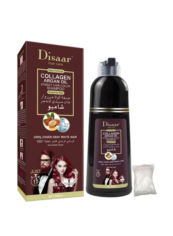 Disaar Collagen Argan Oil Speedy Hair Color Burgundy Red Shampoo for All Hair Types, 400ml
Disaar Collagen Argan Oil Speedy Hair Color Burgundy Red Shampoo for All Hair Types, 400ml
