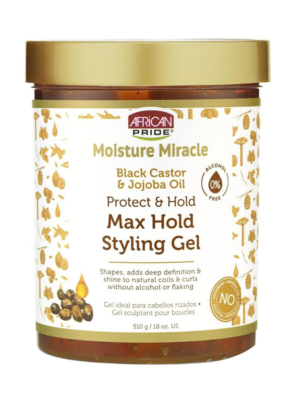 African Pride Moisture Miracle Max Hold Styling Gel with Black Castor Oil & Jojoba Oil, 510gm
African Pride Moisture Miracle Max Hold Styling Gel with Black Castor Oil & Jojoba Oil, 510gm