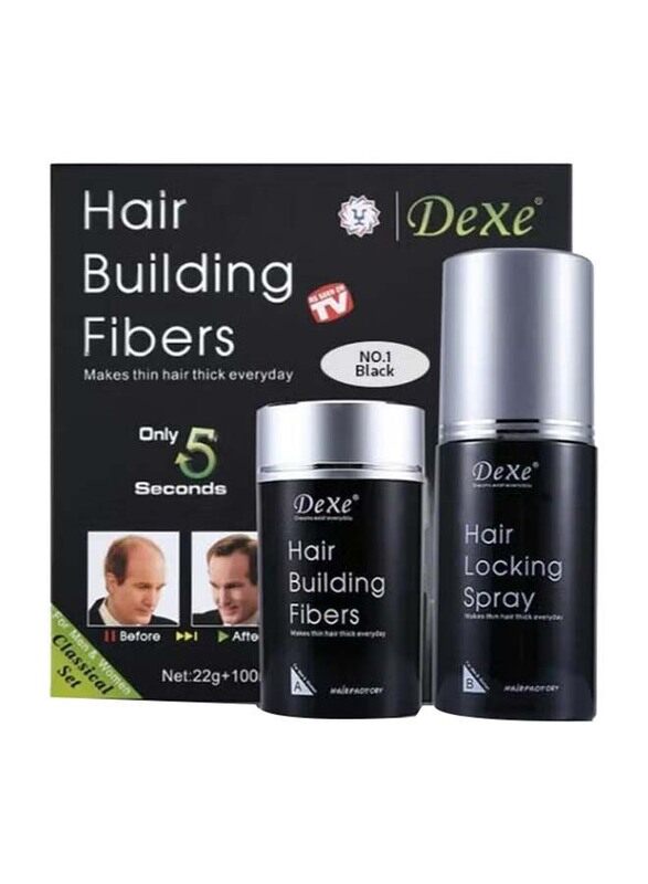 Dexe Hair Builder Kit Set, Fiber Black 22gm + Hair Locking Spray 100ml, 2 Pieces
Dexe Hair Builder Kit Set, Fiber Black 22gm + Hair Locking Spray 100ml, 2 Pieces