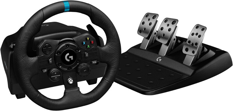 Logitech G923 Racing Wheel & Pedals TRUEFORCE Feedback Responsive Driving Design Dual Clutch Launch Control Genuine Leather for Xbox One/PC, Black
Logitech G923 Racing Wheel & Pedals TRUEFORCE Feedback Responsive Driving Design Dual Clutch Launch Control Genuine Leather for Xbox One/PC, Black