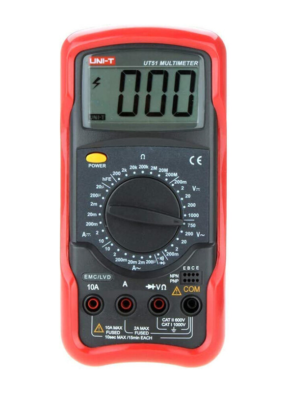 Uni-t UT51 Digital Multimeter AC/DC Voltage Resistance Measurement Diode/Transistor Tester, Red/Black
Uni-t UT51 Digital Multimeter AC/DC Voltage Resistance Measurement Diode/Transistor Tester, Red/Black