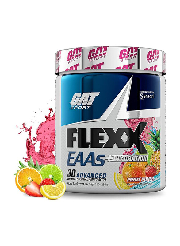 GAT Sport Flexx EAAs + Hydration All Essential Amino Acids Powder, 345gm, Fruit Punch
GAT Sport Flexx EAAs + Hydration All Essential Amino Acids Powder, 345gm, Fruit Punch