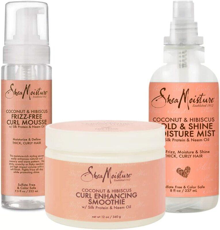 Shea Moisture Coconut & Hibiscus Hold & Shine Moisture Mist 237ml + Frizz Free Curl Mouse 222ml + Curl Enhancing Smoothie 340 gm with Silk Protein & N
Shea Moisture Coconut & Hibiscus Hold & Shine Moisture Mist 237ml + Frizz Free Curl Mouse 222ml + Curl Enhancing Smoothie 340 gm with Silk Protein & N