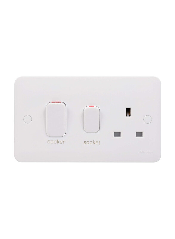 Schneider Electric Lisse 45A Double Pole Moulded Switched Cooker Control Unit with Single Power Socket, GGBL4001S, White
Schneider Electric Lisse 45A Double Pole Moulded Switched Cooker Control Unit with Single Power Socket, GGBL4001S, White