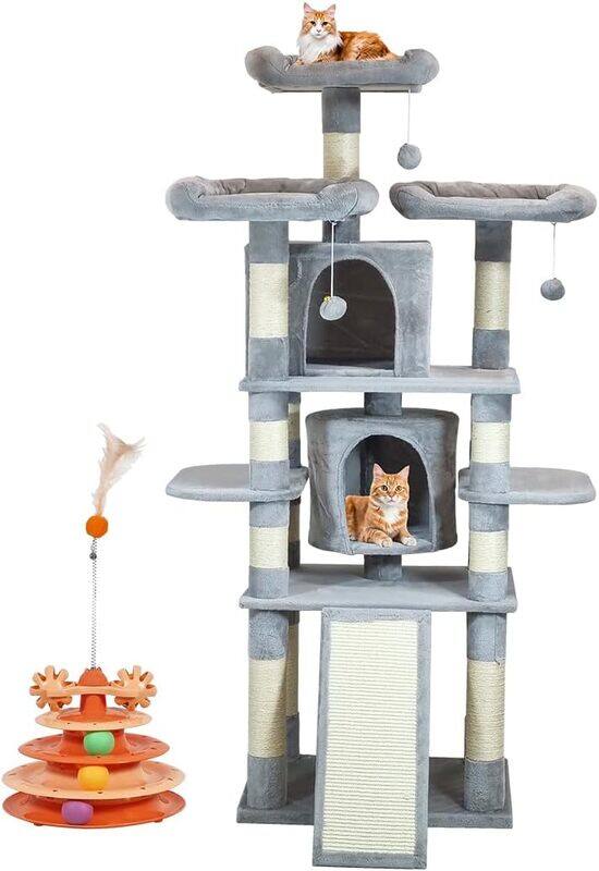 Majibao Cat tree tower with Multiple perches, Dangling balls, Double cat condos, Scratching posts, and Cat turntable toy, Multi-level cat tree activity center
Majibao Cat tree tower with Multiple perches, Dangling balls, Double cat condos, Scratching posts, and Cat turntable toy, Multi-level cat tree activity center