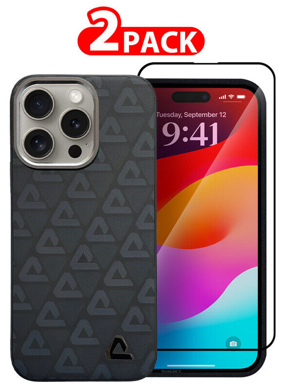 MARGOUN for iPhone 15 Pro Max 2 Pack Case and Screen Protector Leather Back Cover Triangle Pattern Shockproof Protective Phone Case Black
MARGOUN for iPhone 15 Pro Max 2 Pack Case and Screen Protector Leather Back Cover Triangle Pattern Shockproof Protective Phone Case Black