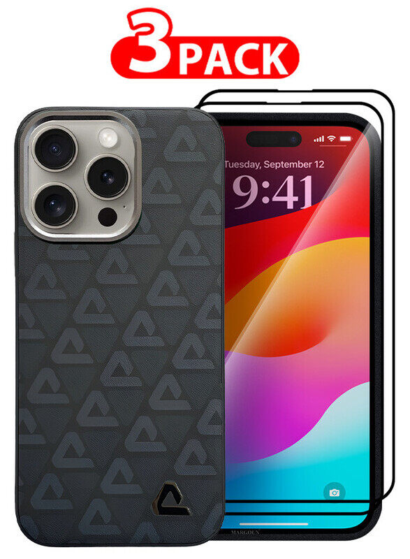 MARGOUN for iPhone 15 Pro 3 Pack Case and 2 Screen Protectors Leather Back Cover Triangle Pattern Shockproof Protective Phone Case Black
MARGOUN for iPhone 15 Pro 3 Pack Case and 2 Screen Protectors Leather Back Cover Triangle Pattern Shockproof Protective Phone Case Black