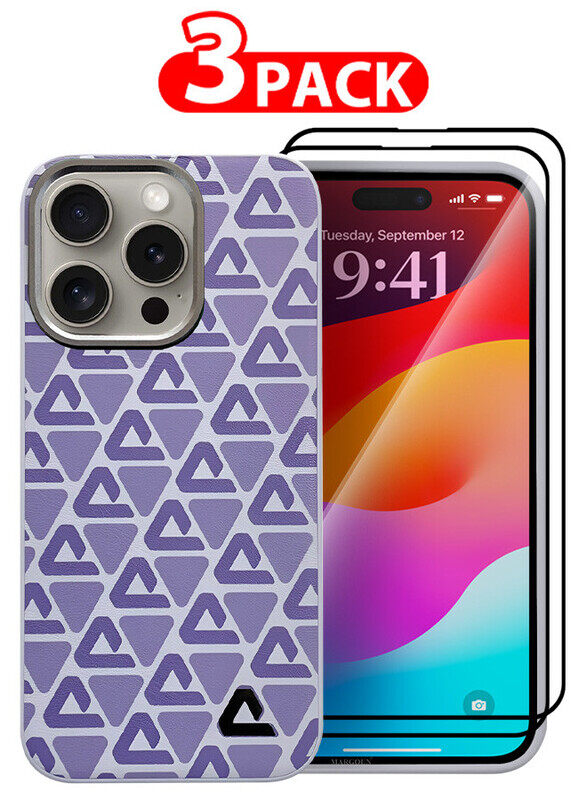 MARGOUN for iPhone 15 Pro Max 3 Pack Case and 2 Screen Protectors Leather Back Cover Triangle Pattern Shockproof Protective Phone Case Purple
MARGOUN for iPhone 15 Pro Max 3 Pack Case and 2 Screen Protectors Leather Back Cover Triangle Pattern Shockproof Protective Phone Case Purple