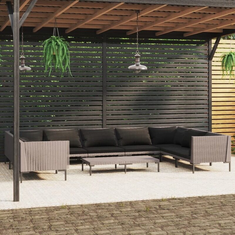 vidaXL 10 Piece Garden Lounge Set with Cushions Poly Rattan Dark Grey
vidaXL 10 Piece Garden Lounge Set with Cushions Poly Rattan Dark Grey