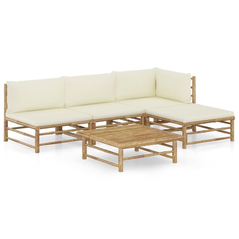 vidaXL 5 Piece Garden Lounge Set with Cream White Cushions Bamboo
vidaXL 5 Piece Garden Lounge Set with Cream White Cushions Bamboo