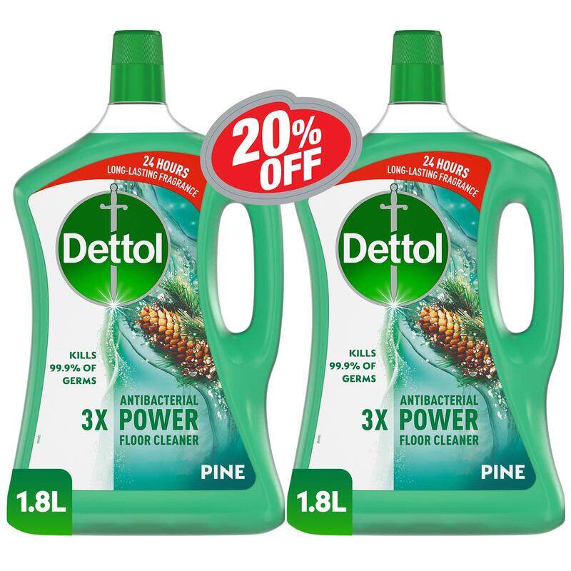 Dettol Pine Antibacterial Floor Cleaner with 3 Times Powerful Cleaning, 2 x Pieces, 1.8L
Dettol Pine Antibacterial Floor Cleaner with 3 Times Powerful Cleaning, 2 x Pieces, 1.8L