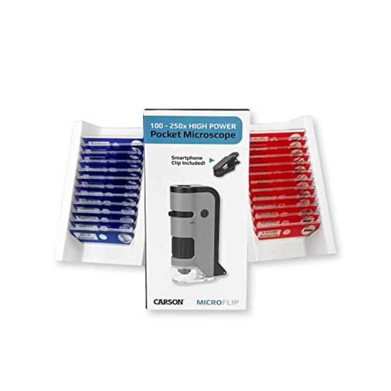 Carson MP-250BUN MicroFlip 100x-250x LED and UV Lighted Pocket Microscope with Flip Down Slide Base and Smartphone Digiscoping Clip Bundle Included fo
Carson MP-250BUN MicroFlip 100x-250x LED and UV Lighted Pocket Microscope with Flip Down Slide Base and Smartphone Digiscoping Clip Bundle Included fo