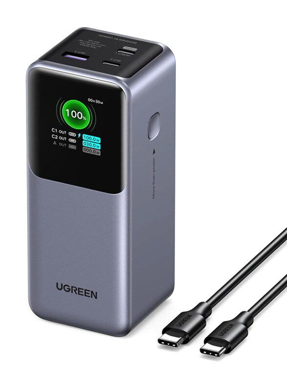 Ugreen Nexode 20000mAh Wired Fast Charging Portable Smart Digital Display Power Bank with Lightning & 2 Micro-USB Input, 130W, Silver/Black
Ugreen Nexode 20000mAh Wired Fast Charging Portable Smart Digital Display Power Bank with Lightning & 2 Micro-USB Input, 130W, Silver/Black
