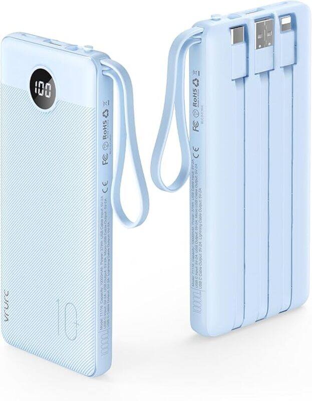 VRURC Portable Charger with Built-in Cables 10000mAh LED Display USB C Power Bank Slim Travel Battery Pack Blue
VRURC Portable Charger with Built-in Cables 10000mAh LED Display USB C Power Bank Slim Travel Battery Pack Blue