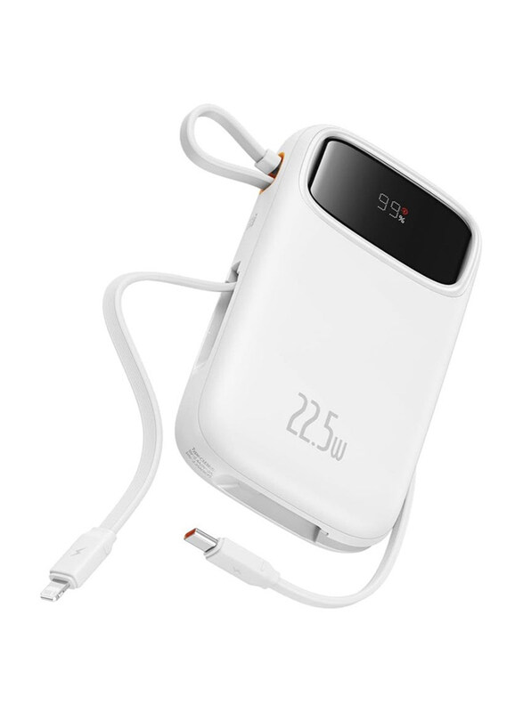 Baseus 20000mAh Wired Fast Charging Smart Digital Display Power Bank with Built-in Dual-Cable Lightning & Micro-USB Input, 22.5W, White
Baseus 20000mAh Wired Fast Charging Smart Digital Display Power Bank with Built-in Dual-Cable Lightning & Micro-USB Input, 22.5W, White