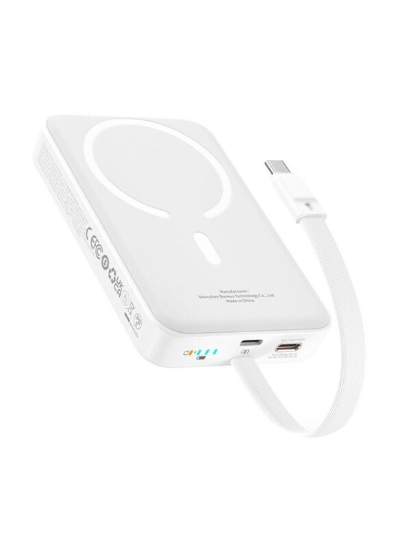Baseus 10000mAh Wireless Fast Charging Magnetic Mini Power Bank with Built-in In & Out USB Type-C Cable, 30W, White
Baseus 10000mAh Wireless Fast Charging Magnetic Mini Power Bank with Built-in In & Out USB Type-C Cable, 30W, White