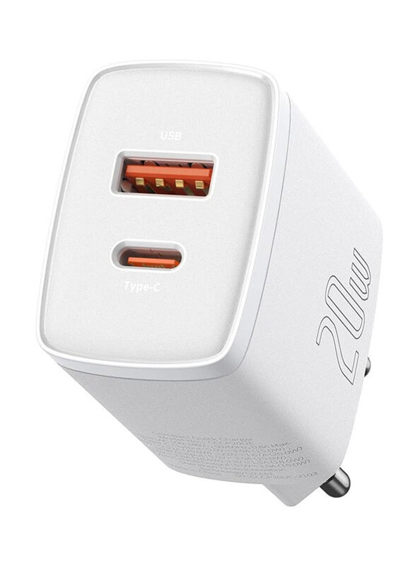 Baseus Compact Quick Charger 2 in 1 USB Type C + USB Port 20W 3 A EU (Indian Pin) Power Delivery Quick Charge 3.0, White
Baseus Compact Quick Charger 2 in 1 USB Type C + USB Port 20W 3 A EU (Indian Pin) Power Delivery Quick Charge 3.0, White