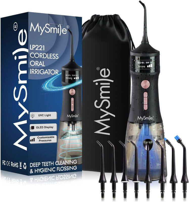 MySmile LP221 UVC Sterilizable Cordless Water Flossers for Teeth 335ML Portable OLED Display Dental Flosser BLAK
MySmile LP221 UVC Sterilizable Cordless Water Flossers for Teeth 335ML Portable OLED Display Dental Flosser BLAK