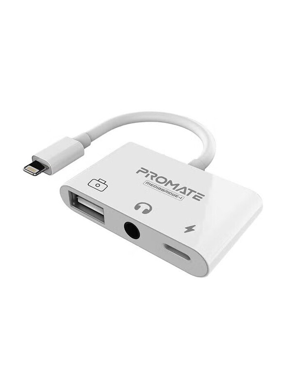 Promate 3-In-1 Media Hub With Lightning Connector for Smartphones/Tablets, White
Promate 3-In-1 Media Hub With Lightning Connector for Smartphones/Tablets, White