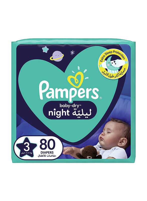 Pampers Baby-Dry Night Diapers for Extra Sleep Protection, Size 3, 7-11 kg, 80 Count
Pampers Baby-Dry Night Diapers for Extra Sleep Protection, Size 3, 7-11 kg, 80 Count