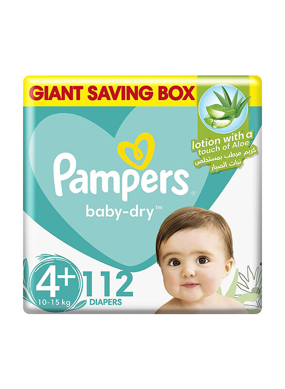 Pampers Baby-Dry Diapers with Aloe Vera Lotion & Leakage Protection, Size 4+, 10-15 kg, 112 Count
Pampers Baby-Dry Diapers with Aloe Vera Lotion & Leakage Protection, Size 4+, 10-15 kg, 112 Count