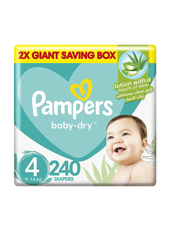 Pampers Baby-Dry Diapers with Aloe Vera Lotion & Leakage Protection, Size 4, 9-14 kg, 240 Count
Pampers Baby-Dry Diapers with Aloe Vera Lotion & Leakage Protection, Size 4, 9-14 kg, 240 Count
