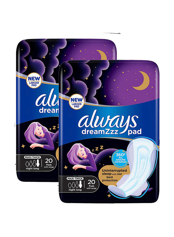 Always Dreamzz Clean & Dry Maxi Thick Night Long Sanitary Pads with Wings, 40 Pieces
Always Dreamzz Clean & Dry Maxi Thick Night Long Sanitary Pads with Wings, 40 Pieces