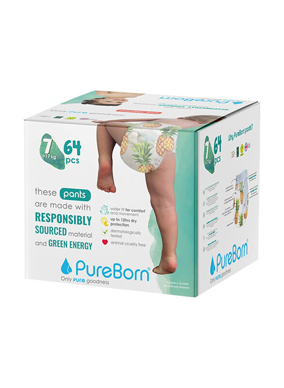 Pureborn Training Pants Pull Up Diapers Master Pack with Assorted Prints, Size 7, 17+ Kg, 64 Count
Pureborn Training Pants Pull Up Diapers Master Pack with Assorted Prints, Size 7, 17+ Kg, 64 Count