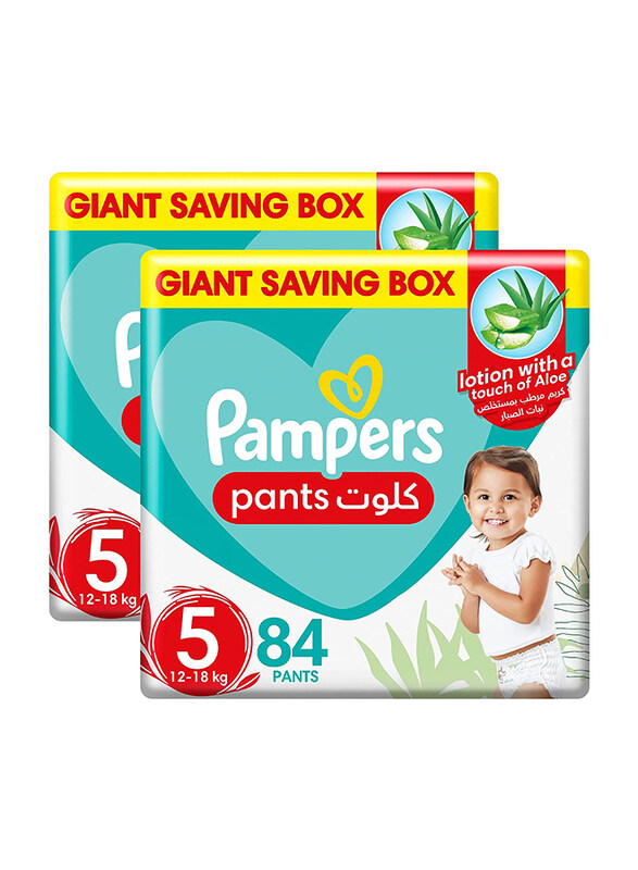 Pampers Baby-Dry Pants with Aloe Vera Lotion Diapers, Size 5, 12-18 kg, Giant Saving Box, 2 x 84 Count
Pampers Baby-Dry Pants with Aloe Vera Lotion Diapers, Size 5, 12-18 kg, Giant Saving Box, 2 x 84 Count