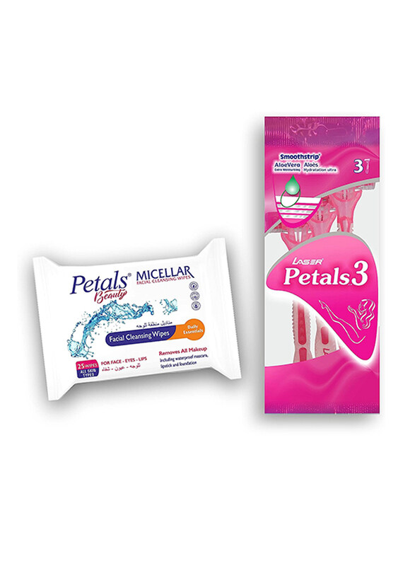 Petals Micellar Jasmine Facial Cleansing Wipes and Shaving Razor, 25 Wipes + 3 Razors, 2 Pieces
Petals Micellar Jasmine Facial Cleansing Wipes and Shaving Razor, 25 Wipes + 3 Razors, 2 Pieces