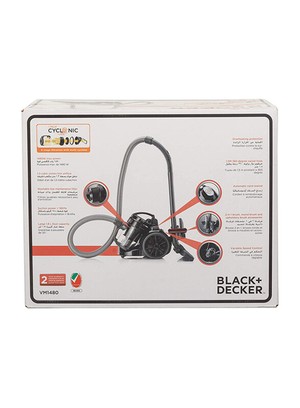 Black+Decker Bagless Multicyclonic Canister Vacuum Cleaner, 1.8L, 1300W, VM1480-B5, Black
Black+Decker Bagless Multicyclonic Canister Vacuum Cleaner, 1.8L, 1300W, VM1480-B5, Black