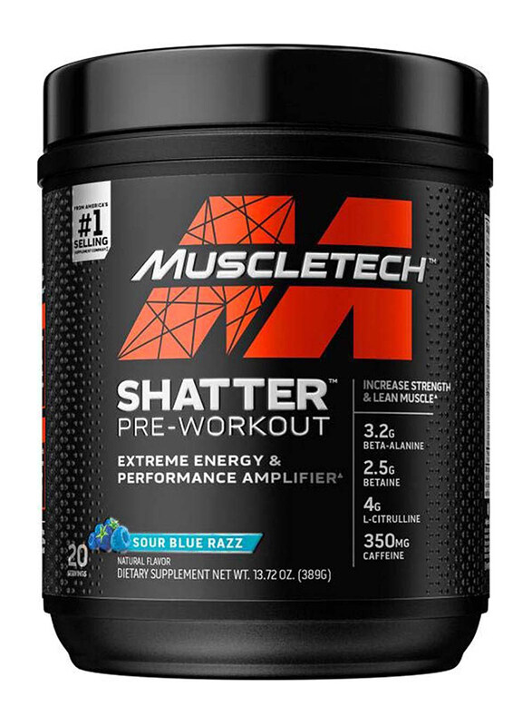 Muscletech 20 Servings Shatter Pre-Workout Dietary Supplement, 389g, Sour Blue Razz
Muscletech 20 Servings Shatter Pre-Workout Dietary Supplement, 389g, Sour Blue Razz