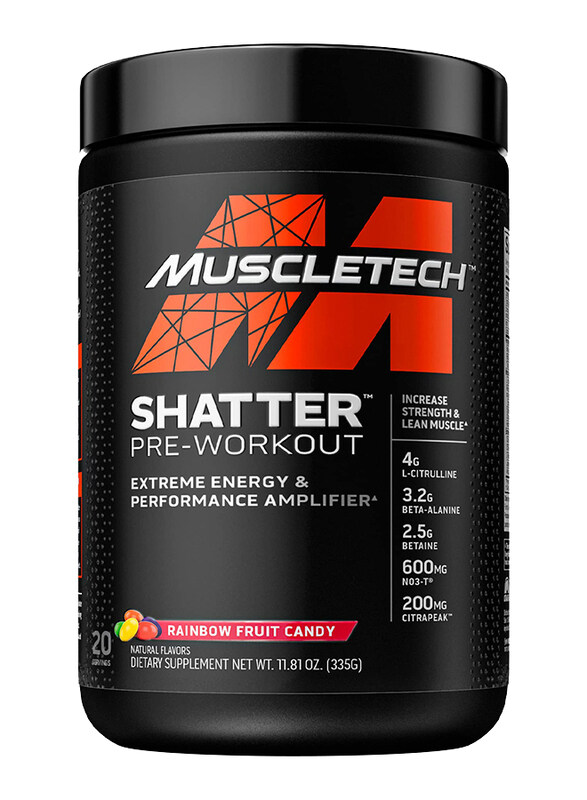 Muscletech 20 Servings Shatter Pre-Workout Dietary Supplement, 335g, Fruit Candy
Muscletech 20 Servings Shatter Pre-Workout Dietary Supplement, 335g, Fruit Candy