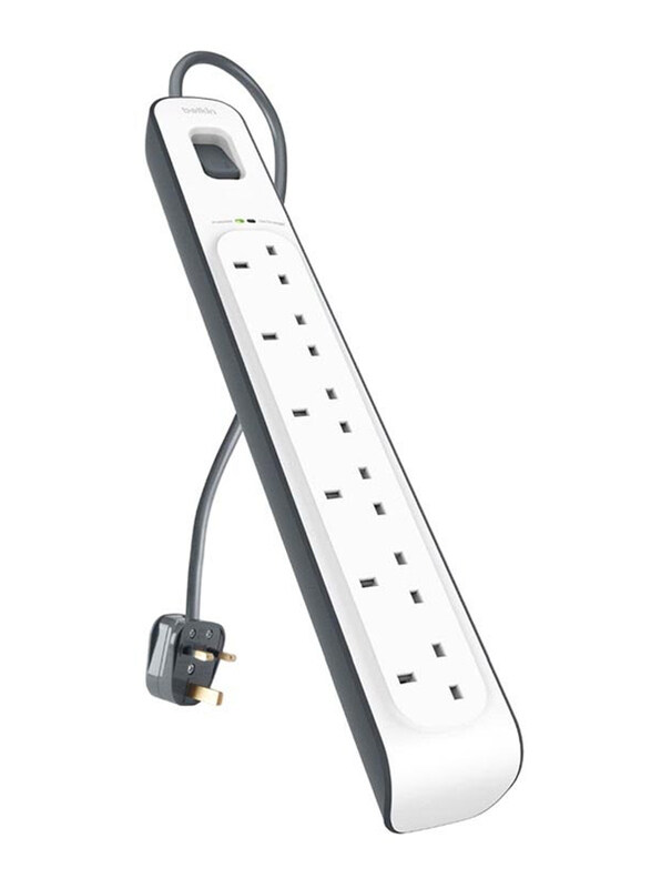 Belkin 6 Plug Surge Protection Strip Electrical Extension Socket with 2 Meters Cord Length, White
Belkin 6 Plug Surge Protection Strip Electrical Extension Socket with 2 Meters Cord Length, White