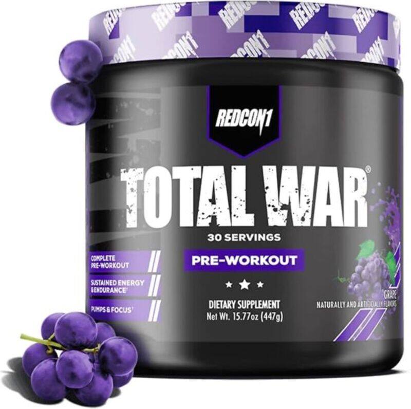 Redcon1 Total War Pre-Workout 30 Servings (447gm) Grape - Complete Pre-Workout - Sustained Energy and Endurance
Redcon1 Total War Pre-Workout 30 Servings (447gm) Grape - Complete Pre-Workout - Sustained Energy and Endurance