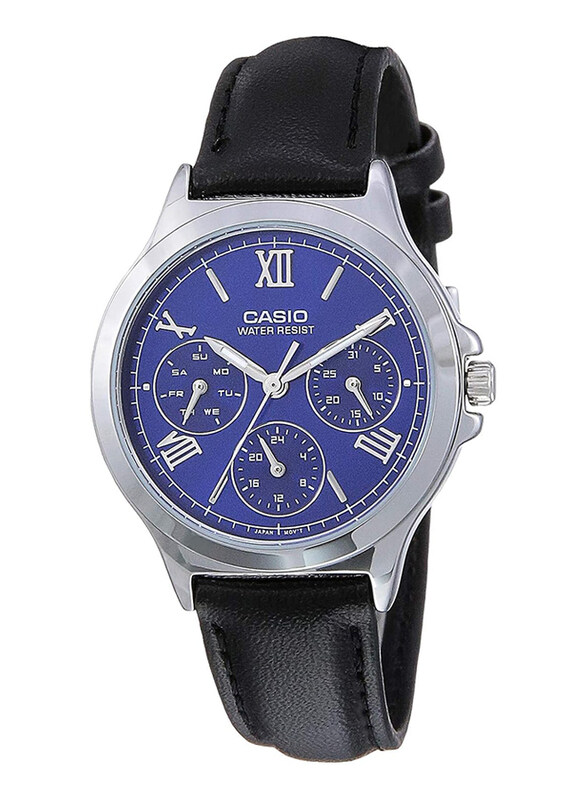 Casio Analog Watch for Women with Leather Band, Water Resistant and Chronograph, LTP-V300L-2A2UDF, Black-Blue
Casio Analog Watch for Women with Leather Band, Water Resistant and Chronograph, LTP-V300L-2A2UDF, Black-Blue